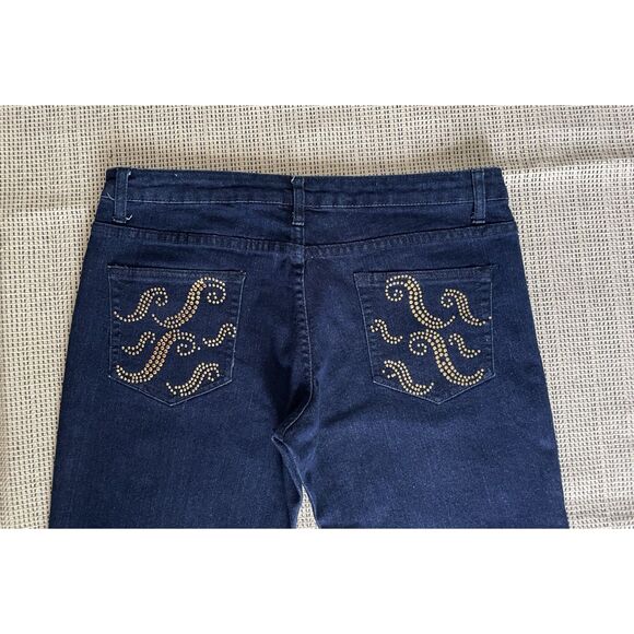 Crest Jeans Womens Bootcut Dark Wash Denim Metal Stud Embellished Pockets 15/16 - Picture 4 of 6